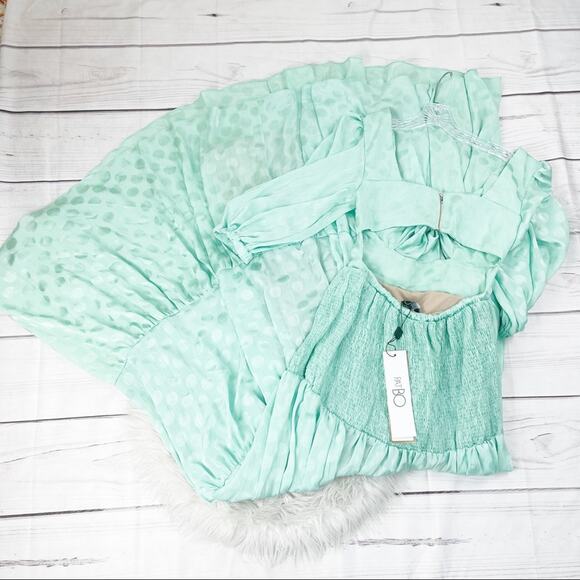 PatBo Women's Satin Dot‎ Ruched Barrel cuff Maxi Dress in Green Size 2 - Picture 5 of 6